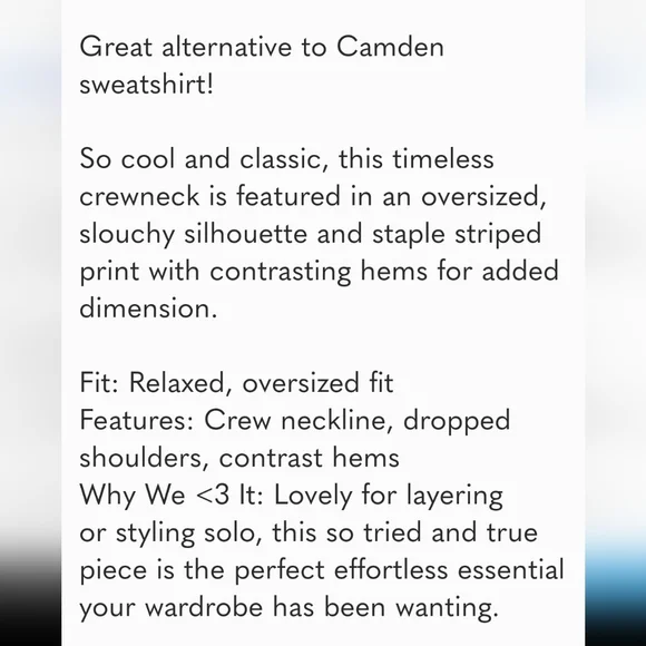 Free People Classic Striped Oversized Crewneck Sweatshirt  Sweater NEW! - Picture 6 of 7